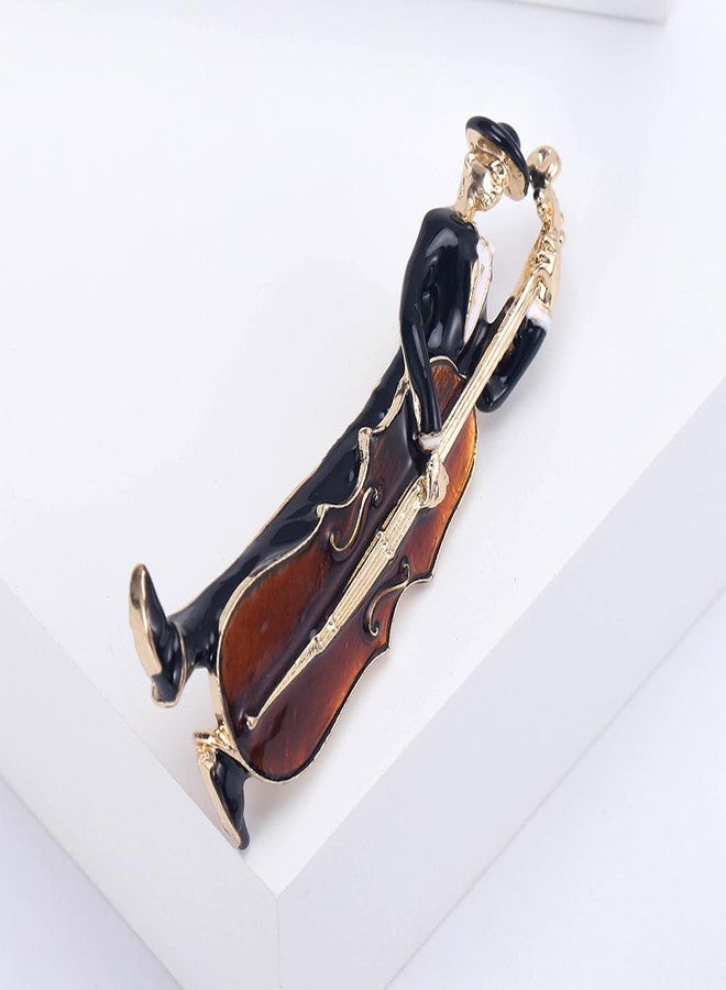 OIDIMS Fashion Cello Musician Brooch Enamel Lapel Pin Gold-Tone Tone Cellow Fiddle Musician Music Brooches Jackets Dress Suit Brides Corsage Costume Accessories Theme Holiday Party Gift for Men Women (Khaki) - Image 4