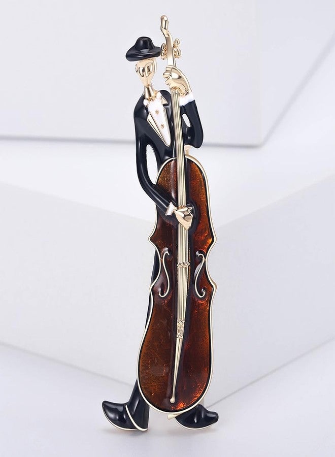 OIDIMS Fashion Cello Musician Brooch Enamel Lapel Pin Gold-Tone Tone Cellow Fiddle Musician Music Brooches Jackets Dress Suit Brides Corsage Costume Accessories Theme Holiday Party Gift for Men Women (Khaki) - Image 5