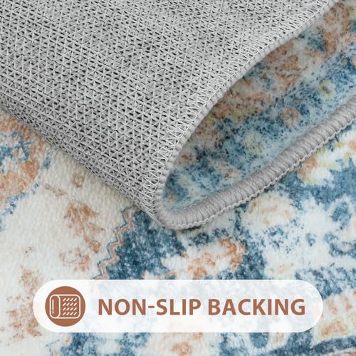 Uphome Blue Long Bathroom Rug Boho Tribal Bathroom Rug Runner Soft Plush Machine Washable Bath Mats Non-Slip Oriental Vintage Bath Rugs for Bathtub Sink Vanity, 18x47 inch - Image 3