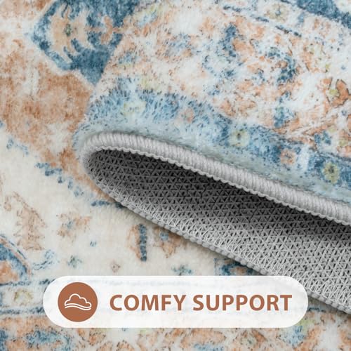 Uphome Blue Long Bathroom Rug Boho Tribal Bathroom Rug Runner Soft Plush Machine Washable Bath Mats Non-Slip Oriental Vintage Bath Rugs for Bathtub Sink Vanity, 18x47 inch - Image 2