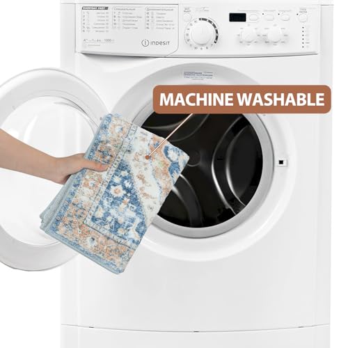 Uphome Blue Long Bathroom Rug Boho Tribal Bathroom Rug Runner Soft Plush Machine Washable Bath Mats Non-Slip Oriental Vintage Bath Rugs for Bathtub Sink Vanity, 18x47 inch - Image 5