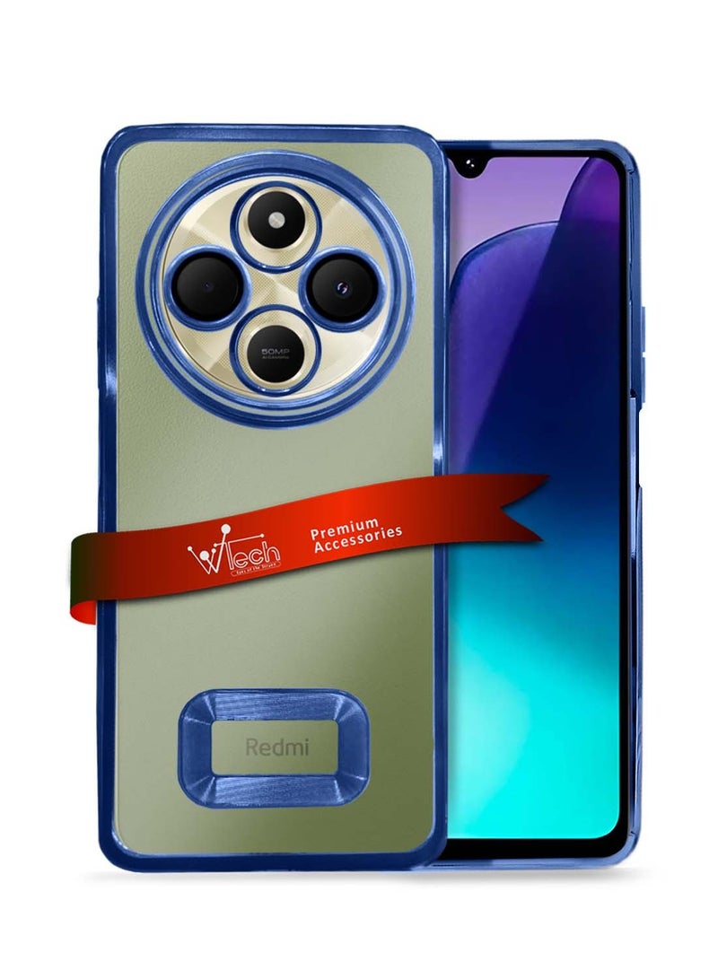 Wtech Xiaomi Redmi 14C 4G 2024 PU Luxury Plating Raised Lips Camera Hole Case Cover - Navy Blue - Image 1