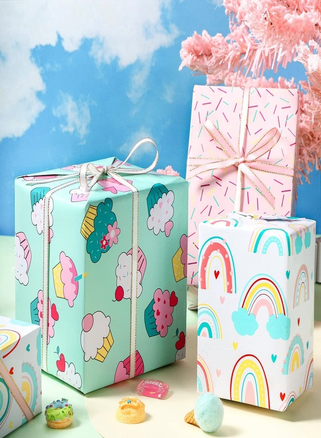 LeZakaa Mini Wrapping Paper Roll - Mini Roll - Cupcake/Rainbow/Colorful Stripe for Birthday, Party, Holiday, Baby Shower - 17 x 120 inches - 3 Rolls (42.5 sq.ft.ttl.) - Image 4