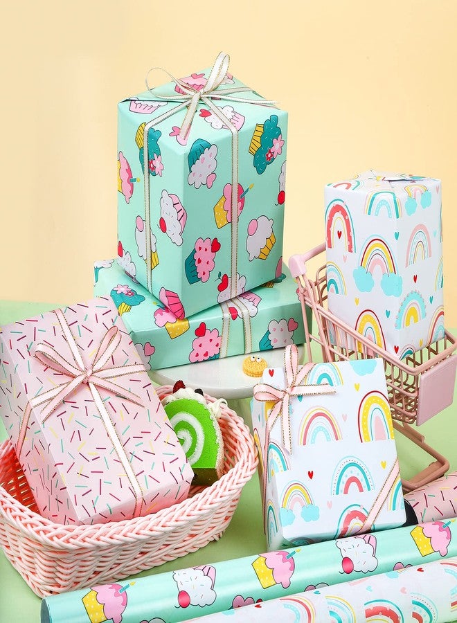 LeZakaa Mini Wrapping Paper Roll - Mini Roll - Cupcake/Rainbow/Colorful Stripe for Birthday, Party, Holiday, Baby Shower - 17 x 120 inches - 3 Rolls (42.5 sq.ft.ttl.) - Image 2