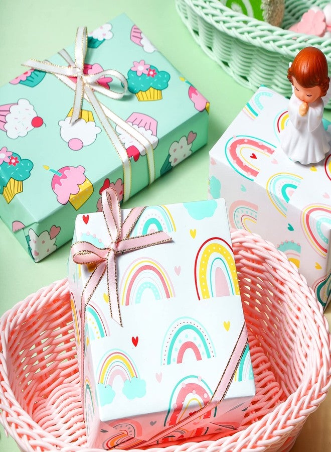 LeZakaa Mini Wrapping Paper Roll - Mini Roll - Cupcake/Rainbow/Colorful Stripe for Birthday, Party, Holiday, Baby Shower - 17 x 120 inches - 3 Rolls (42.5 sq.ft.ttl.) - Image 3