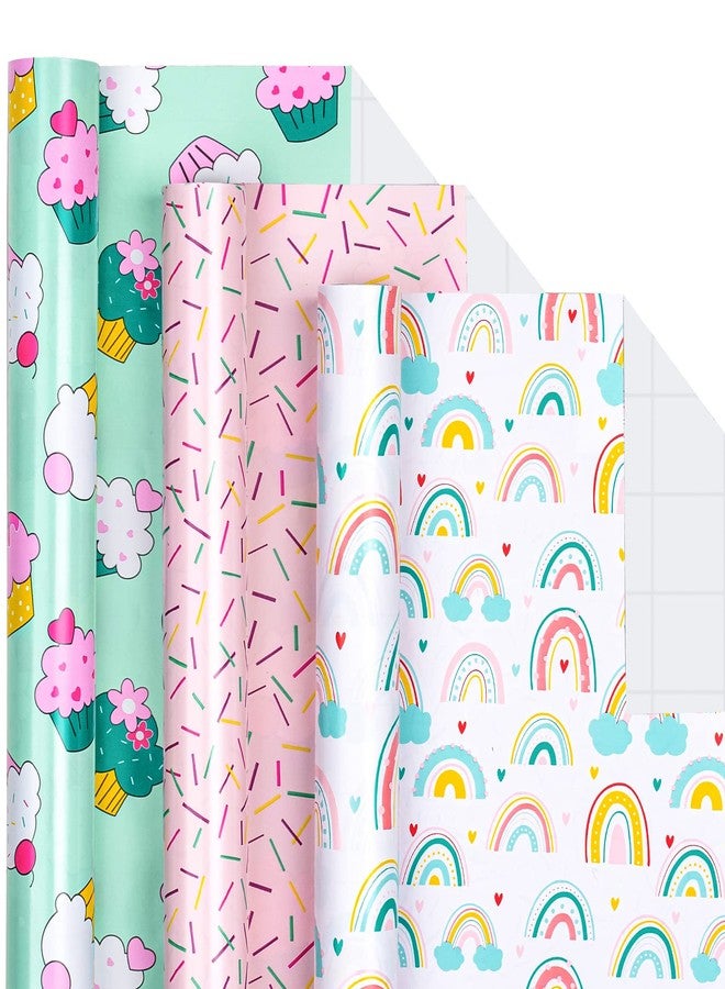 LeZakaa Mini Wrapping Paper Roll - Mini Roll - Cupcake/Rainbow/Colorful Stripe for Birthday, Party, Holiday, Baby Shower - 17 x 120 inches - 3 Rolls (42.5 sq.ft.ttl.) - Image 1