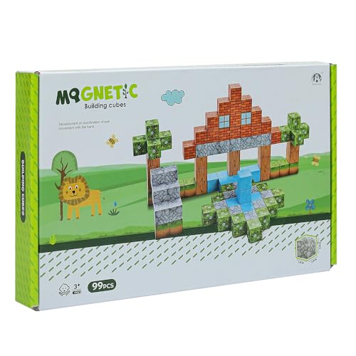 Knick Knack Magnetic World Building Blocks Set | Mini Themed Magnetic Cubes for Kids Ages 3 and Up (99 Pieces) - Image 1
