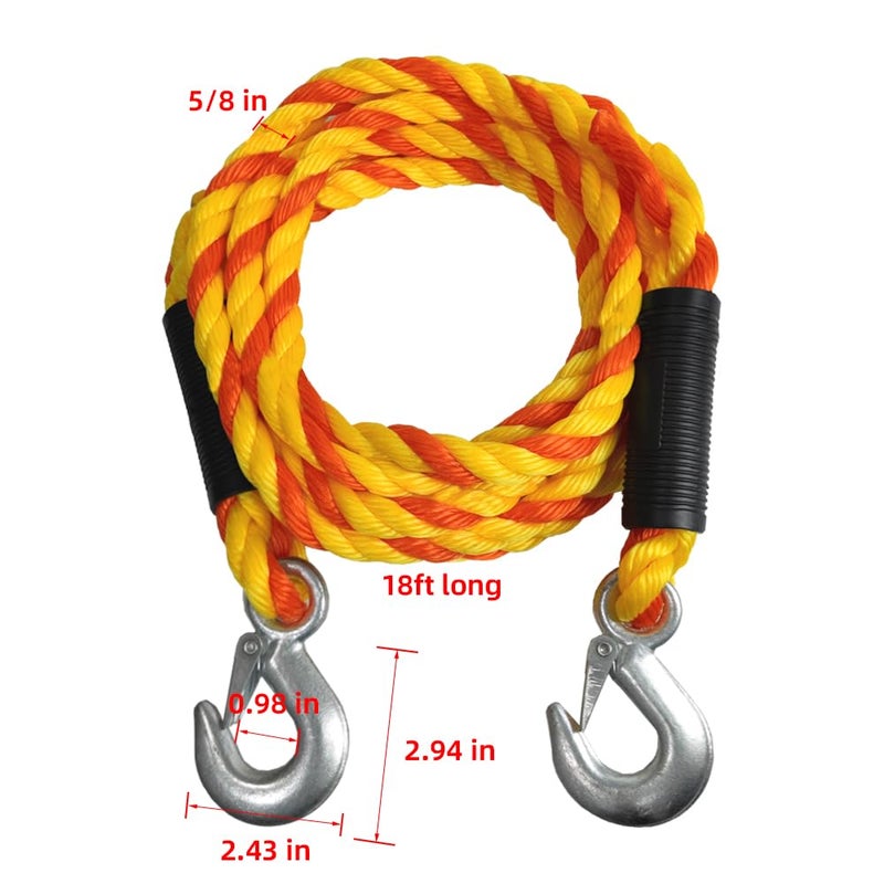 GIAHAND Tow Straps Rope with Hooks Heavy Duty Braided Tow Rope for Trucks and Recreational Use 5/8'' 18ft 6800lbs Break Strength 2266lbs Safe Working Load - Image 5