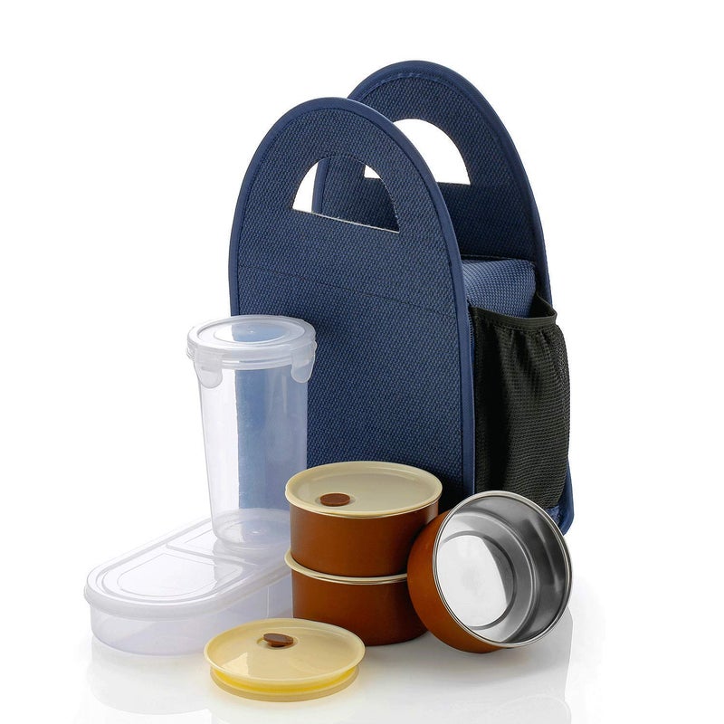 EPISKEY New Stainless Steel 4 Container and 1 Set with Plastic Glass Lunch Box Set with Carry Bag for Office College and School for Men Women Kids - Image 5