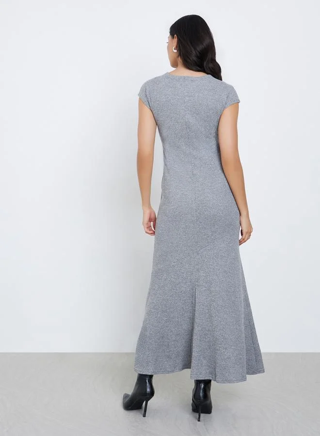 Styli Grey Waffle Knit Maxi Dress with Cap Sleeves