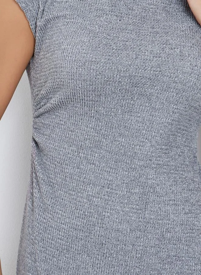 Styli Grey Waffle Knit Maxi Dress with Cap Sleeves