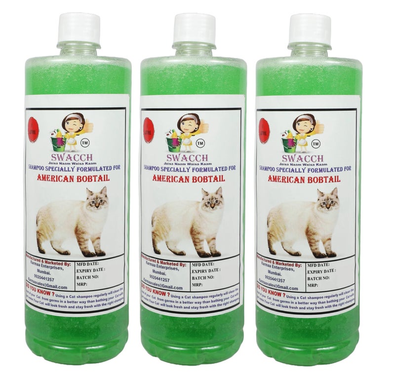 Swacch Shampoo Specially Formulated for American Bobtail (1 Litre) (Pack of 3) Neem Alovera - Image 1