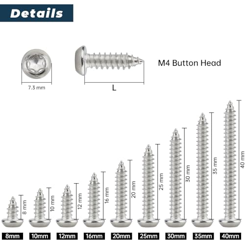 Glvaner 100-pack M4 x 20mm Button Torx Head Self Tapping Screws for Wood, 304 Stainless Steel 18-8, Full Thread, Torx Drive Head Sheet Metal Tek Screws, T20 Bit Included - Image 3