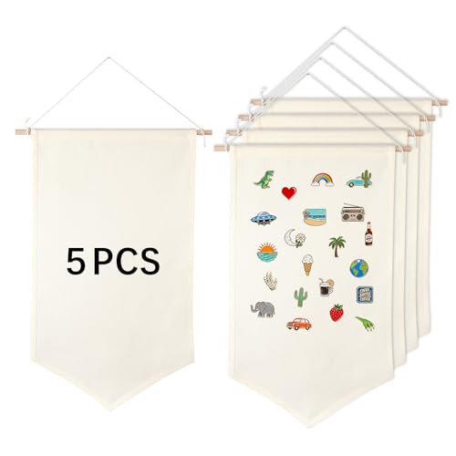 OKBA 5 PCS Canvas Banners Wall Hanging Brooch Jewelry Storage Case Stand Enamel Pin Display, Sublimation blank Banner,Holder Earrings Necklace Pin Collection Organizer - Image 1