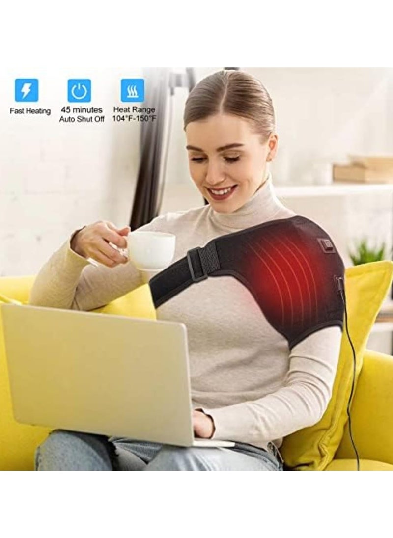 ZAMZIN Cordless Heated Shoulder Wrap Massager – Electric Heating Pad with 3 Heat & Vibration Settings, Adjustable Hot & Cold Therapy for Shoulder, Neck, Back Pain, Menstrual Cramps Relief, Auto Shut Off  - Image 1