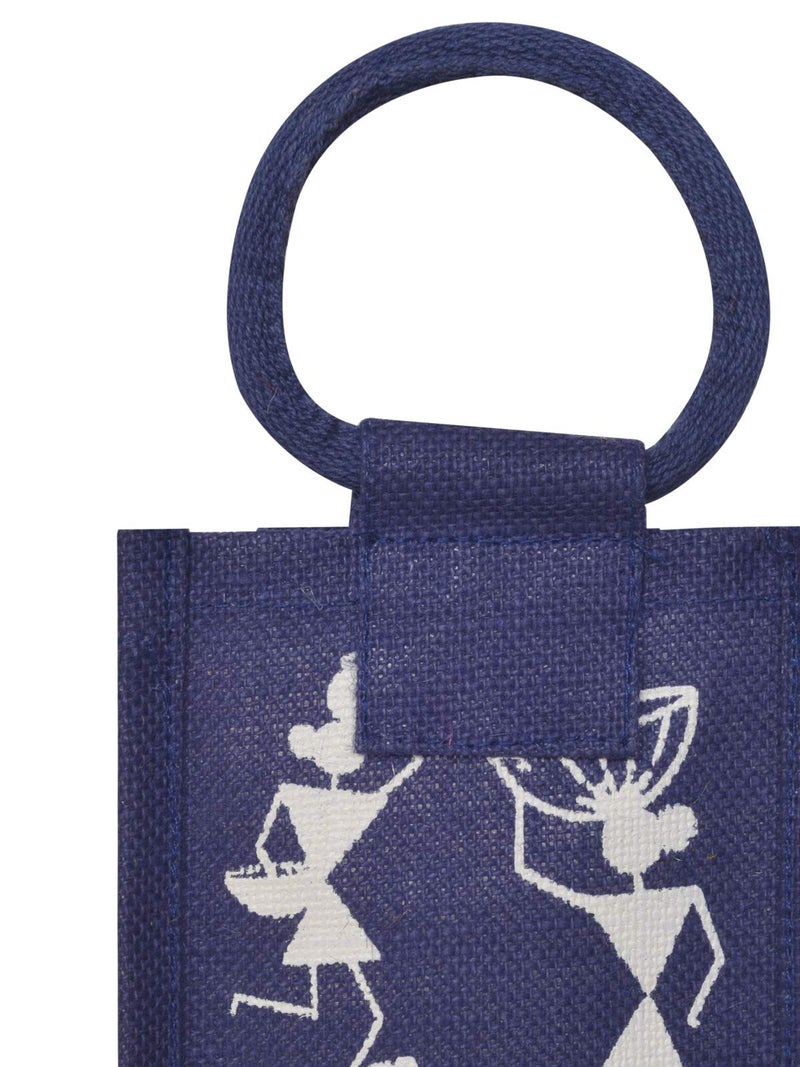 Jute Cottage Eco-Friendly Warli Print Water Bottle Bag for Men & Women | 14x5x4.5 in Blue Jute | Handcrafted Sustainable Carry Tote for Office, Travel, Daily Use - Image 4