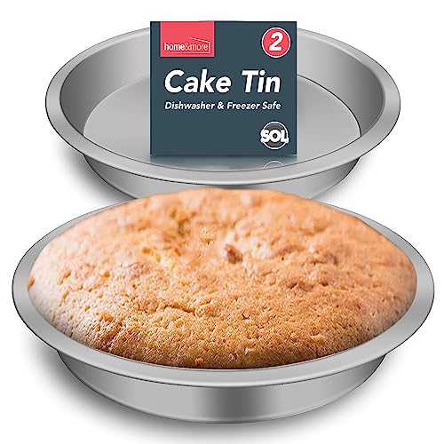 SOL 2pk 8Inch Cake Tin Dishwasher  Freezer Safe  35Cm Deep Durable Stainless Steel Round Cake Tins for Baking at Home  Commercial Use  Cake Pans for Cakes  Desserts