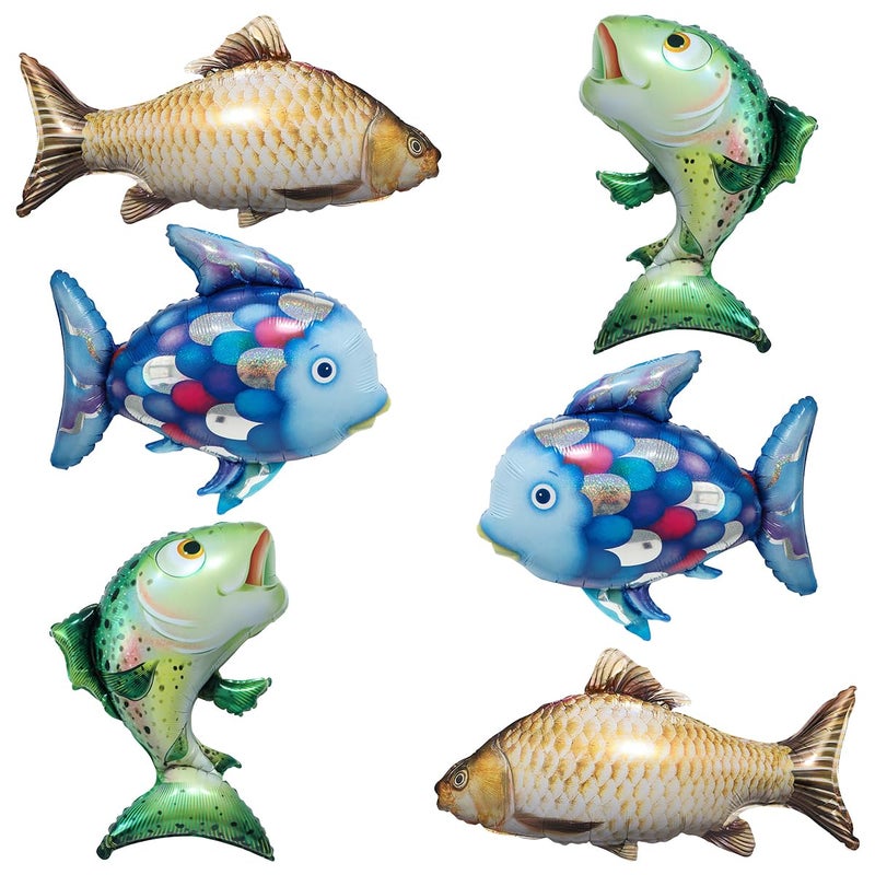 Ou Rui 6Pcs Fish Balloons for Gone Fishing Birthday Party Decoration Realistic Carp Salmon Rainbow Fish Balloons for Lets Go Fishing Party Fishman Baby Shower - Image 3