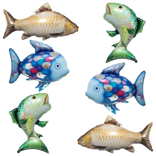 Ou Rui 6Pcs Fish Balloons for Gone Fishing Birthday Party Decoration Realistic Carp Salmon Rainbow Fish Balloons for Lets Go Fishing Party Fishman Baby Shower - Image 1
