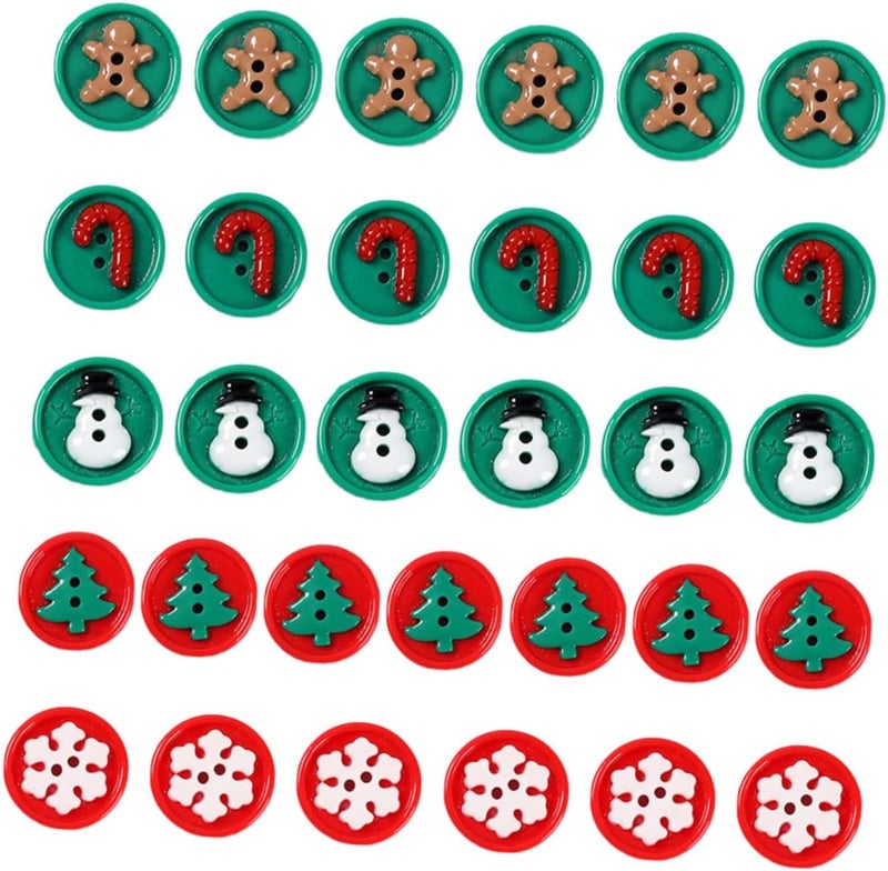 50pcs DIY Christmas Resin Buttons Sewing Accessories Snowman Tree Snowflake Designs Colorful Decorative Buttons for Holiday Crafts and Sewing Projects - Image 1