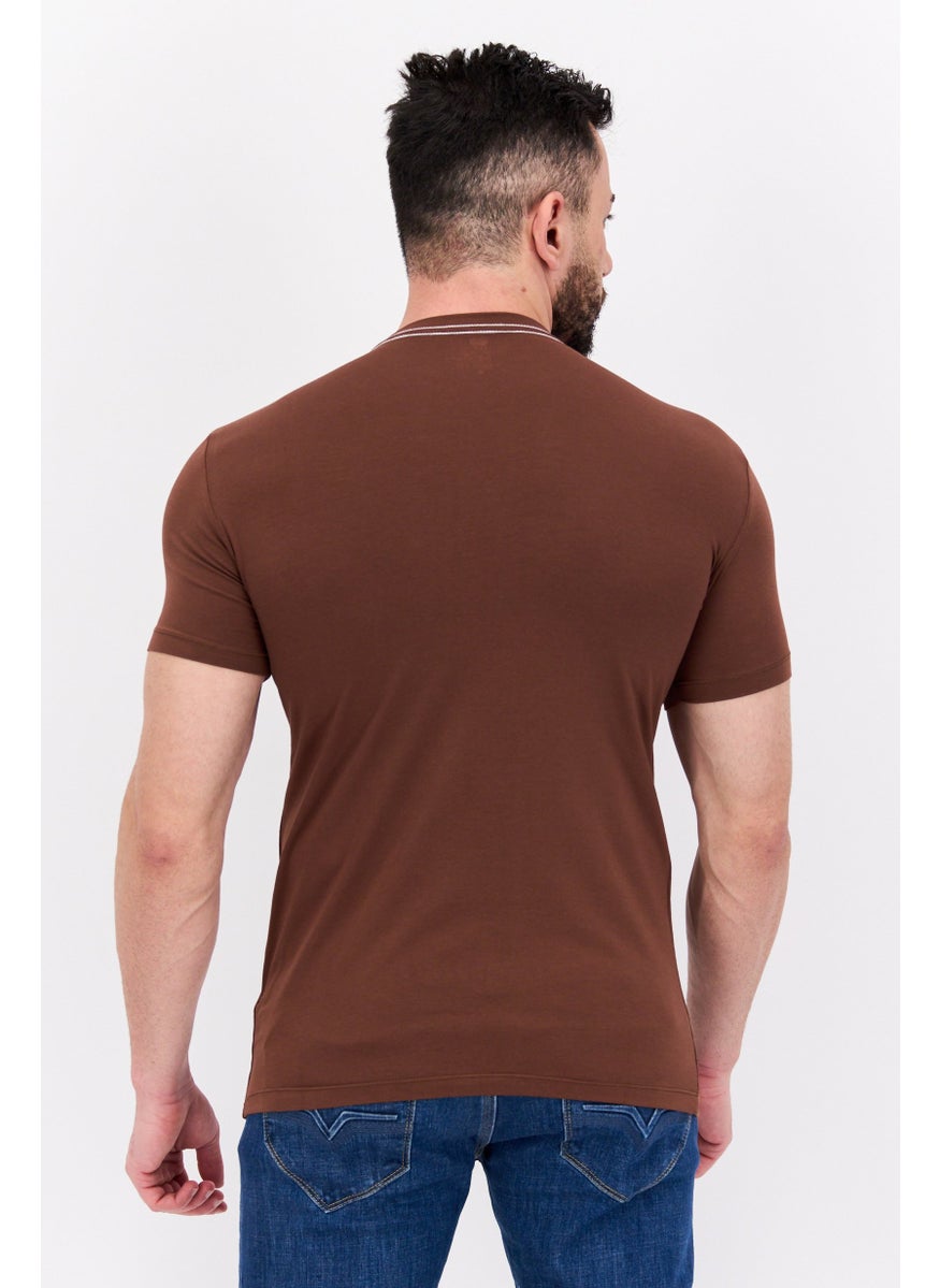 GAS - Men Crew Neck Short Sleeves Graphic Printed T-Shirt, Brown - Image 1