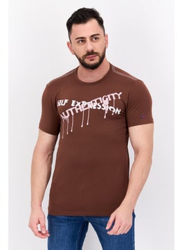Men Crew Neck Short Sleeves Graphic Printed T-Shirt, Brown
