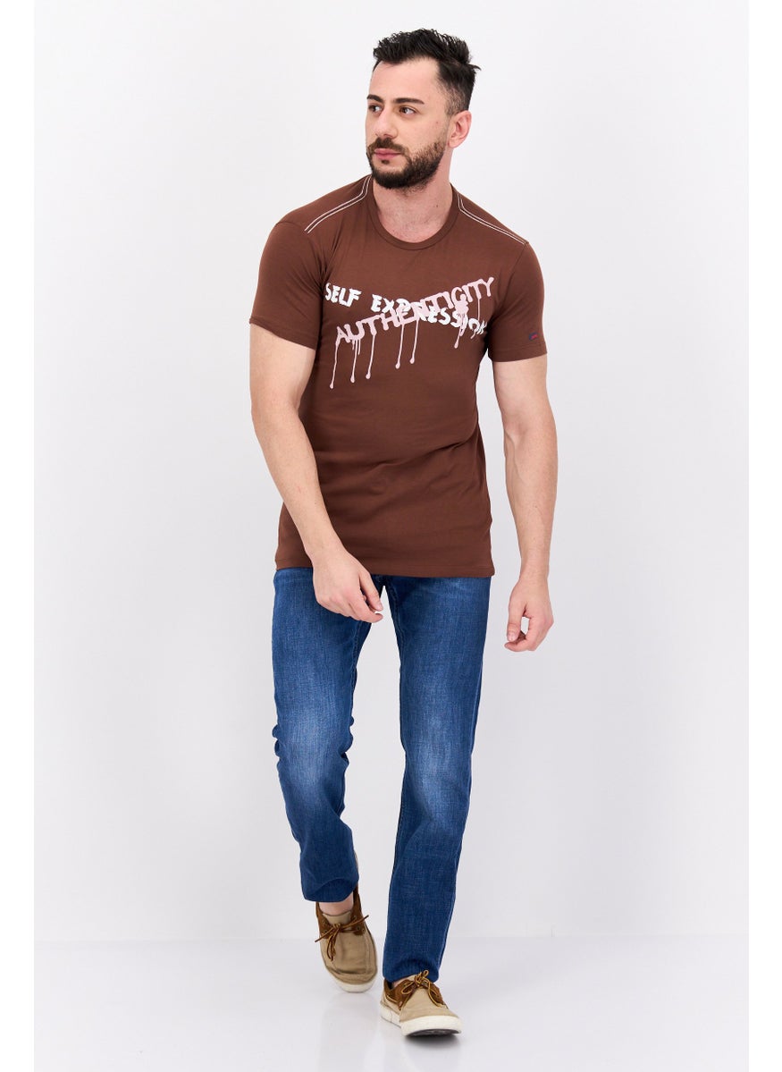 GAS - Men Crew Neck Short Sleeves Graphic Printed T-Shirt, Brown - Image 1