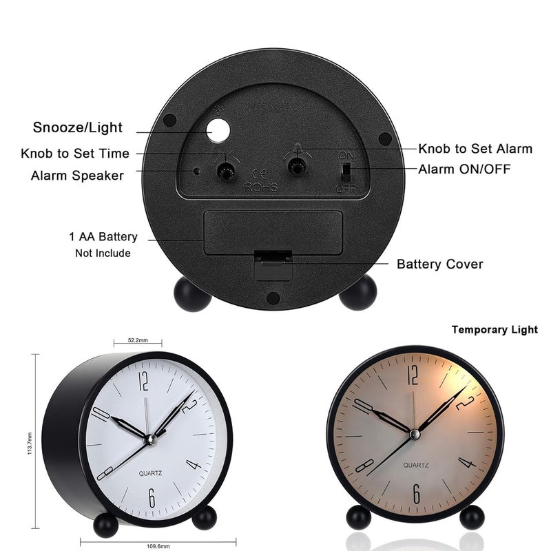Aakarit Analog Alarm Clock Non Ticking Small with Night Light Old Fashioned Style Sage Decor for Bedroom Bedside Desk Adult Kid Gift Multicolour Pack of 1 - Image 3