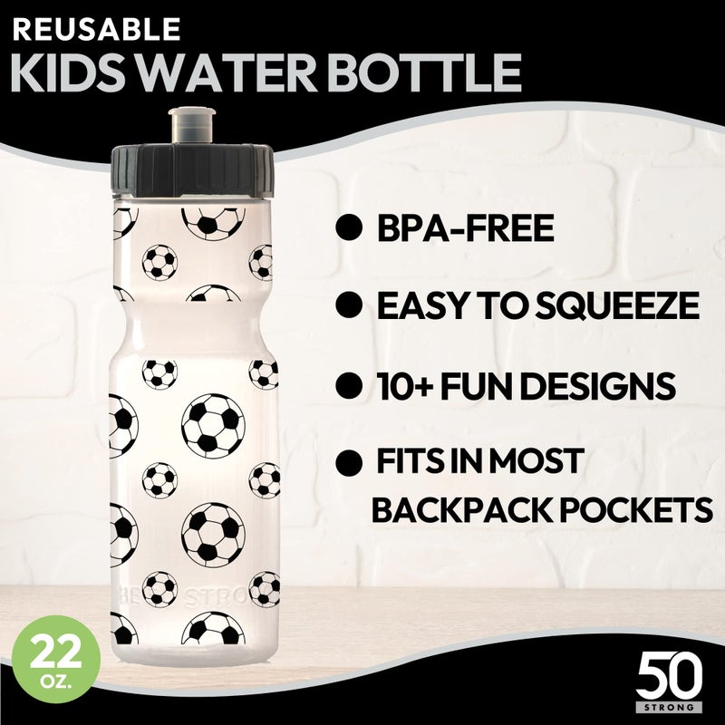 Kids Sports Squeeze Water Bottle 2 Pack - 22 oz. BPA Free Sport Bottle W/ Easy Open Push/Pull Cap - Durable Bottles Perfect for Boys & Girls  School & Sports - Made in USA (Video Games & Soccer)