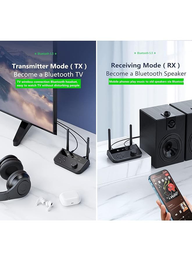 SYOSI Bluetooth 5.3 Audio Adapter, 2 In 1 Bluetooth Wireless Aux Receiver 1 Drag 2 For Tv, Cd, Wireless Music Transmitter For Headphones Speakers Car Tablet Home Stereo System - Image 3