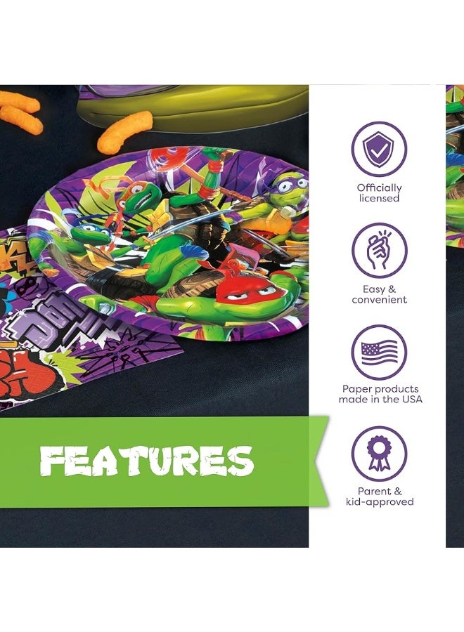 Unique Teenage Mutant Ninja Turtle Party Decorations | 16 Plates & 16 Napkins | Officially Licensed | NInja Turtle Birthday Party Supplies | TMNT Mutant Mayhem Movie - Image 1