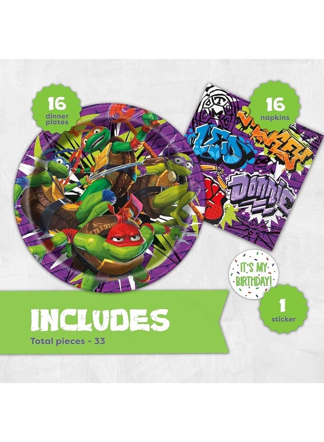 Unique Teenage Mutant Ninja Turtle Party Decorations | 16 Plates & 16 Napkins | Officially Licensed | NInja Turtle Birthday Party Supplies | TMNT Mutant Mayhem Movie - Image 3