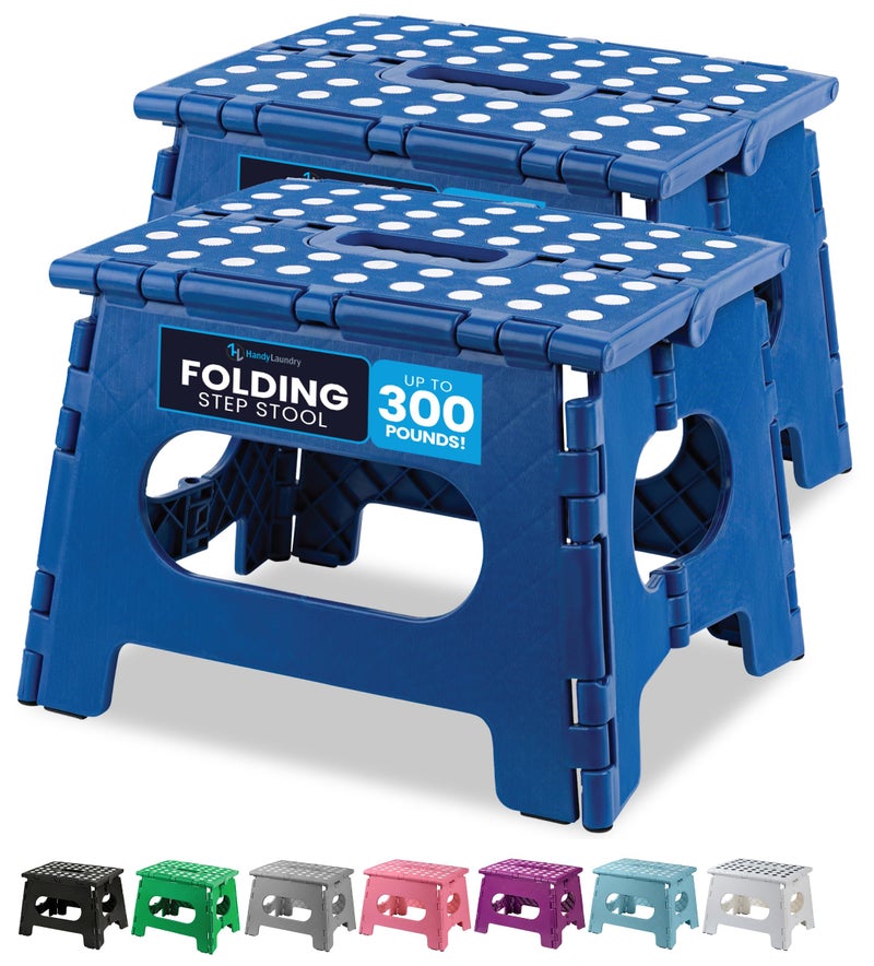 Handy Laundry Folding Lightweight Step Stool - Sturdy Enough to Support Adults and Safe Enough for Kids - Opens Easy with One Flip - Great for Kitchen, Bathroom or Bedroom (Blue | 2-Pack) - Image 1