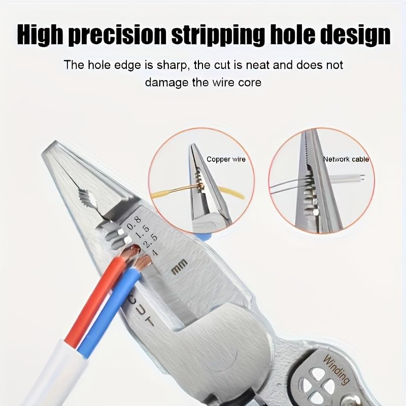 LiTuiLi 8-in-1 Stripping Pliers with Voltage Tester Versatile Wire Stripping Pliers With Electricity Measurement Cutting Crimping Pliers (Green Black) - Image 2