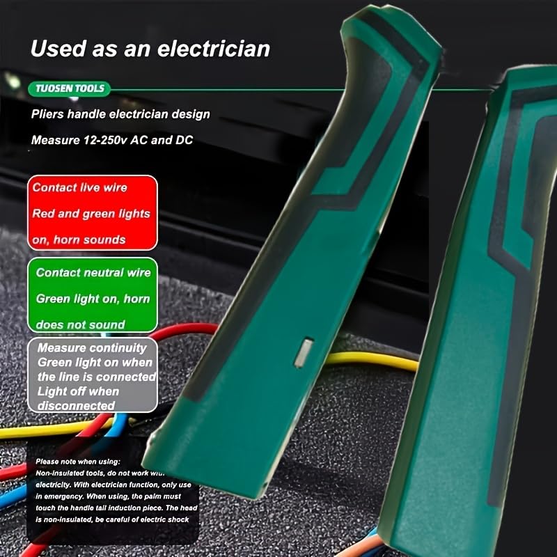 LiTuiLi 8-in-1 Stripping Pliers with Voltage Tester Versatile Wire Stripping Pliers With Electricity Measurement Cutting Crimping Pliers (Green Black) - Image 5