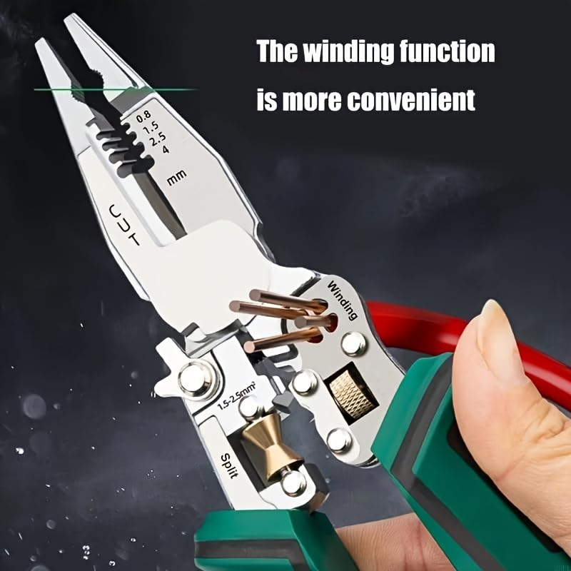 LiTuiLi 8-in-1 Stripping Pliers with Voltage Tester Versatile Wire Stripping Pliers With Electricity Measurement Cutting Crimping Pliers (Green Black) - Image 3