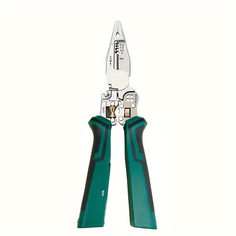LiTuiLi 8-in-1 Stripping Pliers with Voltage Tester Versatile Wire Stripping Pliers With Electricity Measurement Cutting Crimping Pliers (Green Black) - Image 1