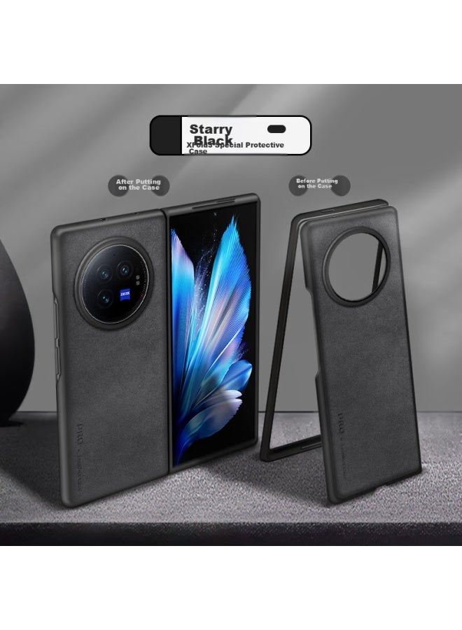 Shangsu, Suitable For Vivo Xfold 3 Phone Case, Fold 3 Protective Cover, Shockproof, Full Lens Protection, Simple Luxury, Vivo Lambskin, For Women And Men, Outer Shell, Starry Black - Image 3