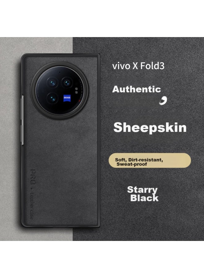 Shangsu, Suitable For Vivo Xfold 3 Phone Case, Fold 3 Protective Cover, Shockproof, Full Lens Protection, Simple Luxury, Vivo Lambskin, For Women And Men, Outer Shell, Starry Black - Image 1