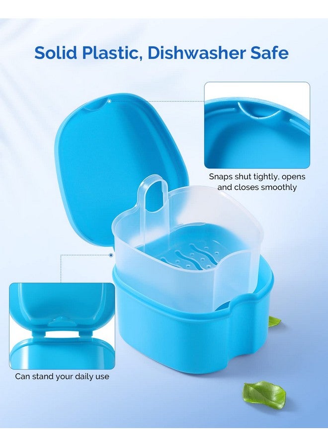 JMU 2pcs Denture Bath Case, Denture Cup for Soaking Dentures with Strainer Basket Tray for Dentures, Mouth Guard Storage Case (Navy Blue/Teal Blue) - Image 4