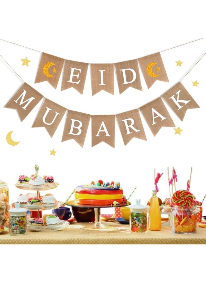Chielor Eid Mubarak Banner for Ramadan Decorations, Ramadan Kareem Decorations Banner with Moon and Star, Ramadan Party Decor Supplies for Home Muslim Festival - Image 5