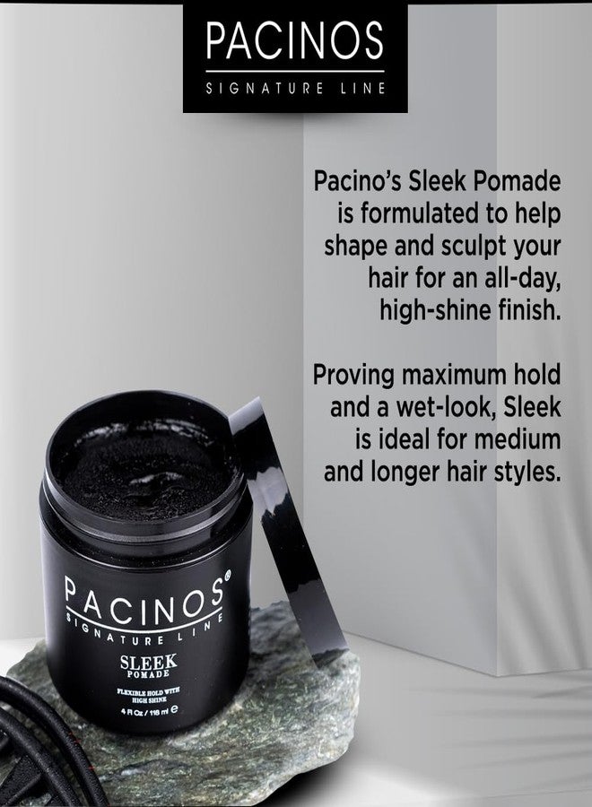 Pacinos SLEEK High Shine Flexible Pomade for Men - Long-Lasting Styling for Medium to Longer Hair - Wet Look with All-Day Hold - 4 oz - Image 3