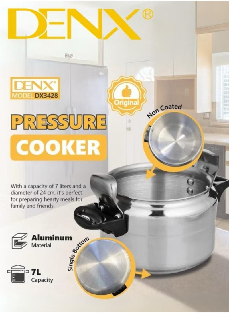 دينكس قدر ضغط ألمنيوم أصلي عالي الجودة من DENX موديل DX3428 بسعة 7 لتر وقطر 24 سم، مصنوع من ألمنيوم بسماكة 2 مم يضمن المتانة والأمان الكامل أثناء الطهي، تصميم أنيق مع صمام أمان ذكي، قاعدة مفردة قوية تضمن توزيع حراري متساوٍ لتحضير أشهى الأطعمة بسرعة وكفاءة، مثالي للأسر الصغيرة والمتوسطة ولتحضير الوجبات الصحية بأقل وقت - Image 5