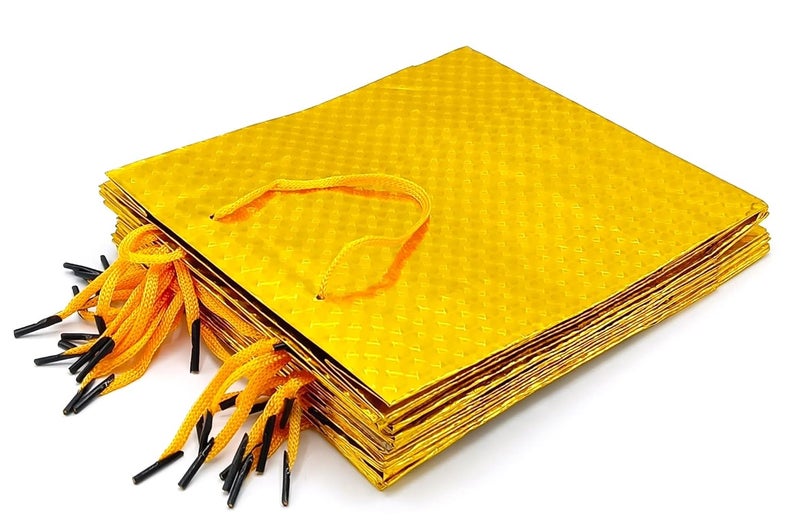 Gold Leaf GOLD LEAF Glitter Paper Bags 12Pcs With Handles,Reusable Iridescent Gift Bags for Gift Giving, Baby Shower Gift Bags,Christmas, Party Wrapping Solution(18 x 7.5 x 22 Cm)(Gol)  - Image 2