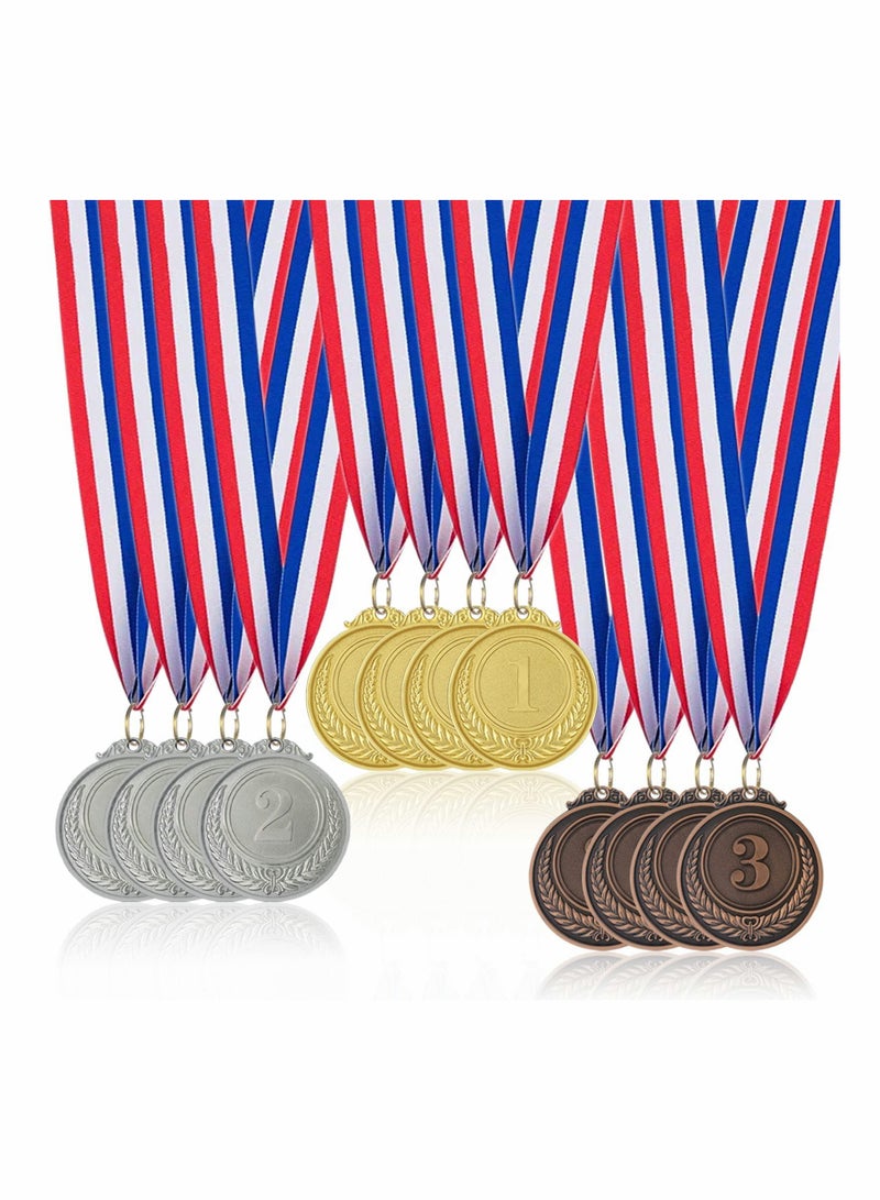 12 Metal Medals for Kids & Adults, Gold, Silver, Bronze Winner Medals for Sports Day, Gymnastics, Parties & Competitions - Image 1