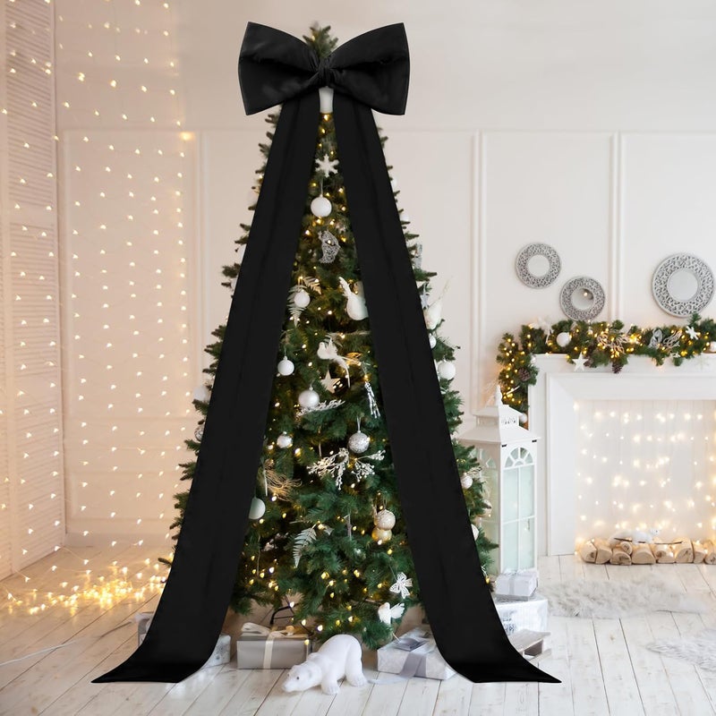Knitgrip 118x28 Inch Extra Large Christmas Tree Topper Bow Christmas Giant Satin Bow Decoration with Long Streamers Huge Oversized Topper Decor for Xmas Tree Holiday Party Door Wall(Black,Satin) - Image 5