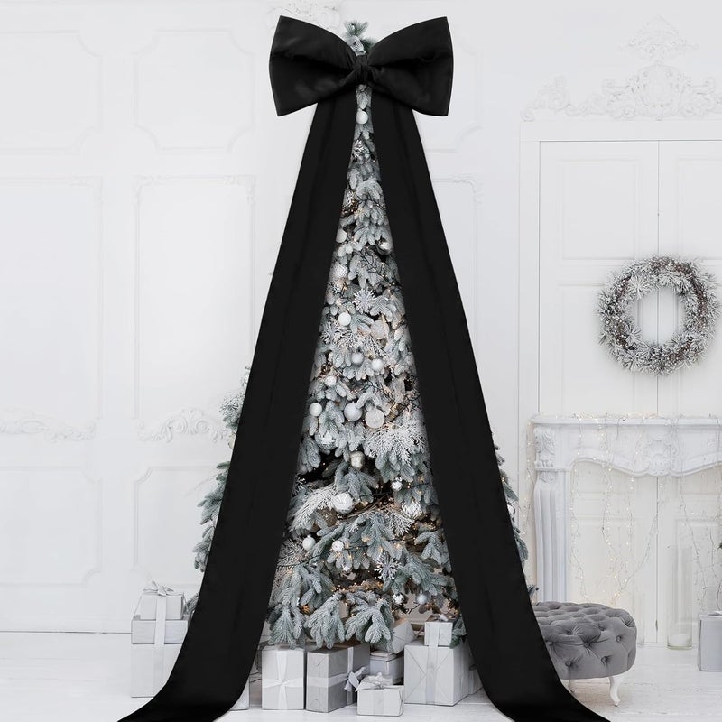Knitgrip 118x28 Inch Extra Large Christmas Tree Topper Bow Christmas Giant Satin Bow Decoration with Long Streamers Huge Oversized Topper Decor for Xmas Tree Holiday Party Door Wall(Black,Satin) - Image 3