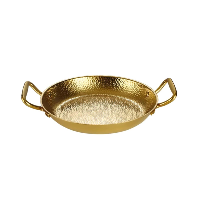 Gold 26cm Hammered Stainless Steel Paella Pan Double Handle for Seafood Rice Induction Compatible - Image 2
