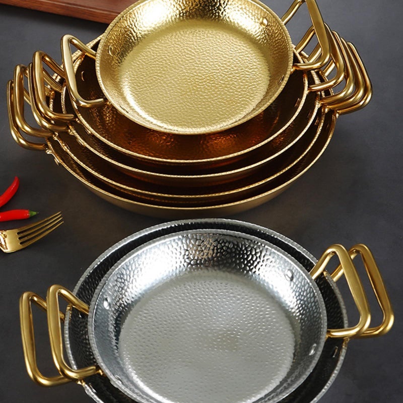 Gold 26cm Hammered Stainless Steel Paella Pan Double Handle for Seafood Rice Induction Compatible - Image 5