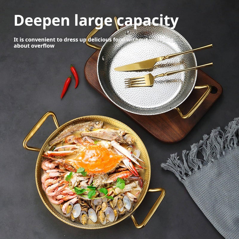 Gold 26cm Hammered Stainless Steel Paella Pan Double Handle for Seafood Rice Induction Compatible - Image 4